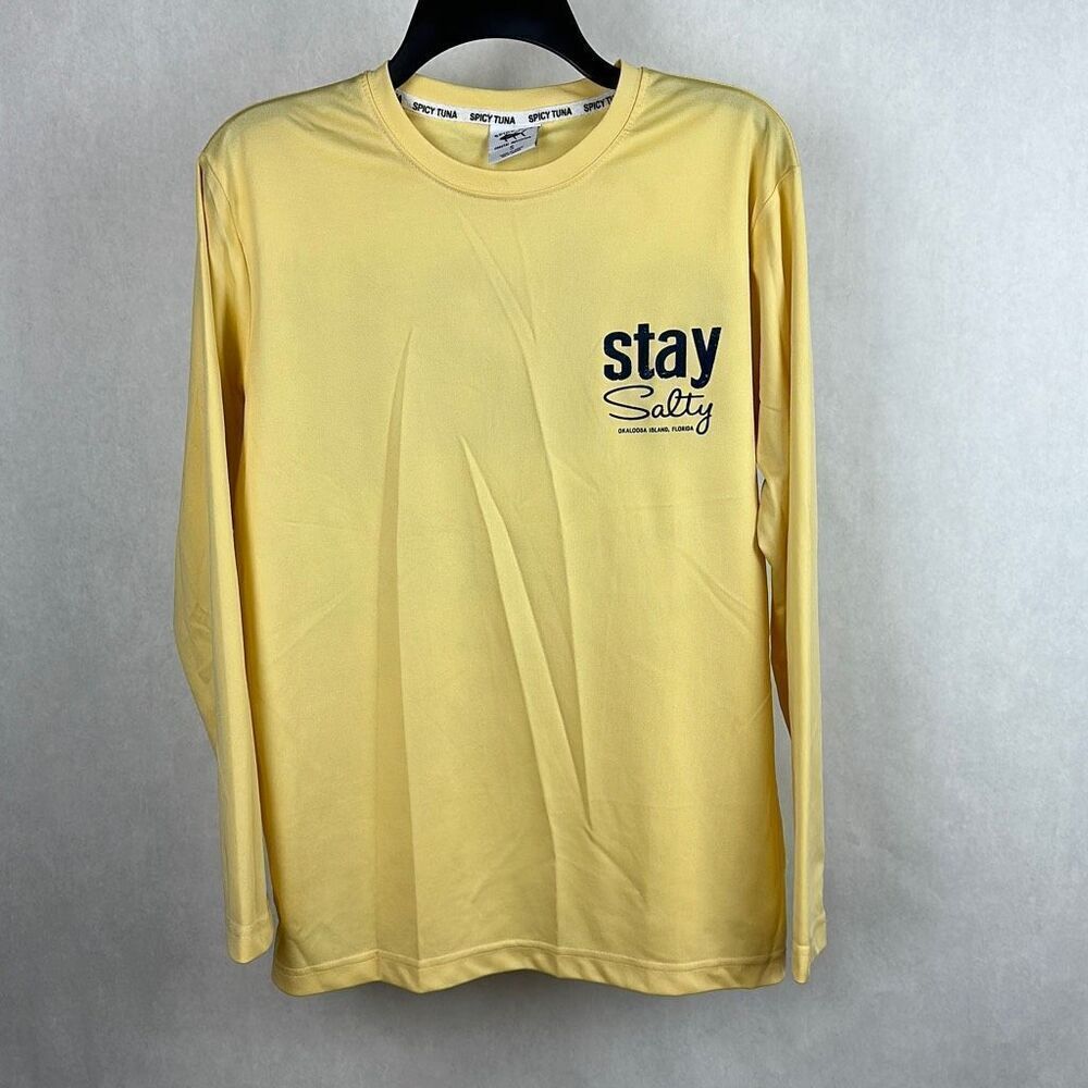 Spicy Tuna Stay Salty Fishing Shirt UV Sun Lightweight Yellow Long Sleeve
